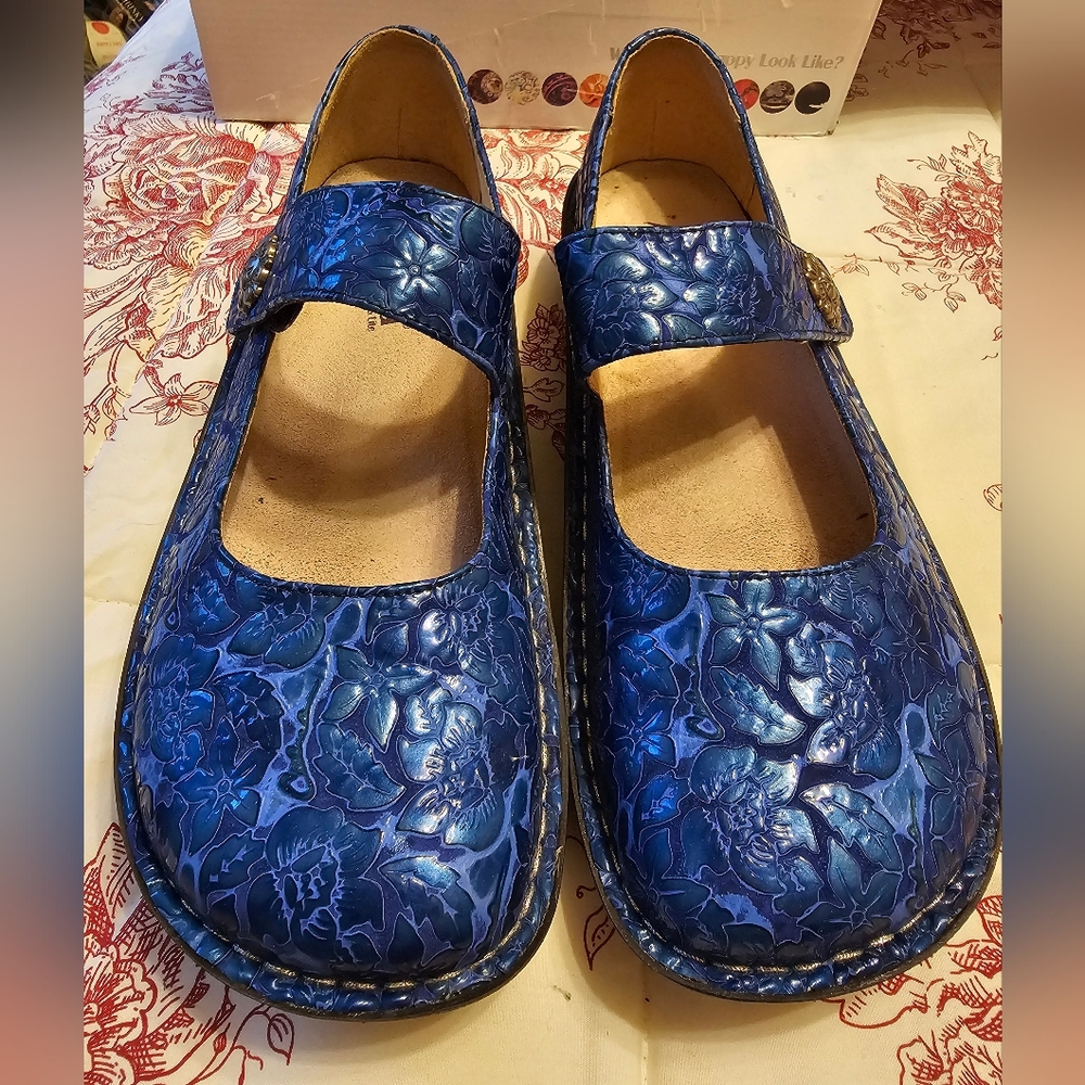 Alegria Blue Flats with Ornate Floral Design